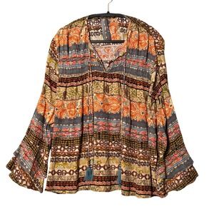 Karyn Seo Wov Mona Boho Tassel Bell Sleeve Blouse M Artsy Festival Resort NWT
